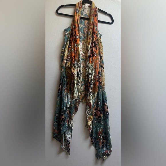 Free People patterned boho open knit paisley floral vest rayon cardigan One Size - Picture 4 of 10